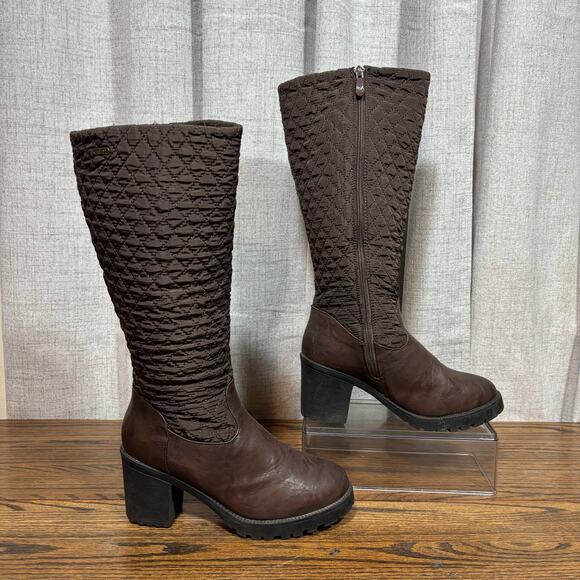 Patrizia Women’s Brown Quilted Knee High Block Heel Lug Sole Boots Size 40 -US 9 - Picture 1 of 7